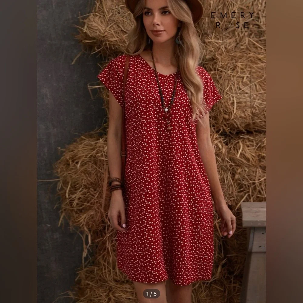 Emery Rose Batwing Sleeve Allocer Heart print Dress - Picture 1 of 2